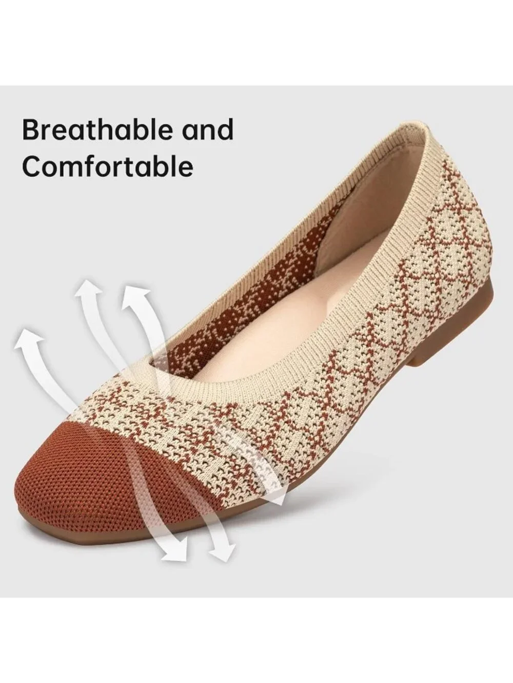 Women's Camel Comfortable Slip on Washable Square Toe Ballet FlatsShoes for Work
